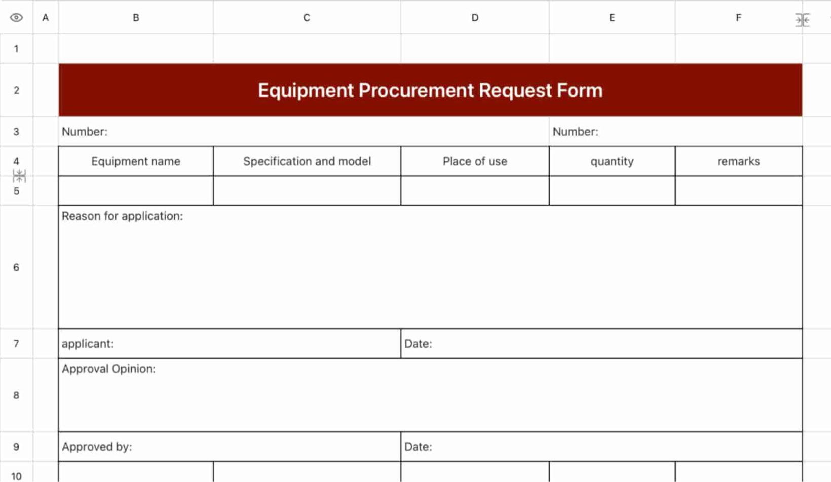 Equipment purchase application form